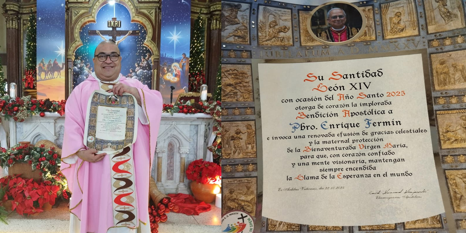 Papa León XIV otorgó bendición apostólica al presbítero Enrique Fermín