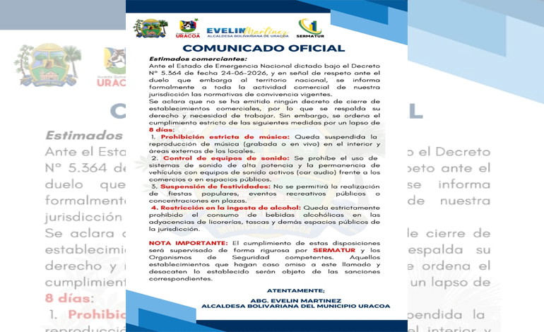 Alcaldía de Uracoa dicta normas de convivencia comercial por Estado de Emergencia Nacional